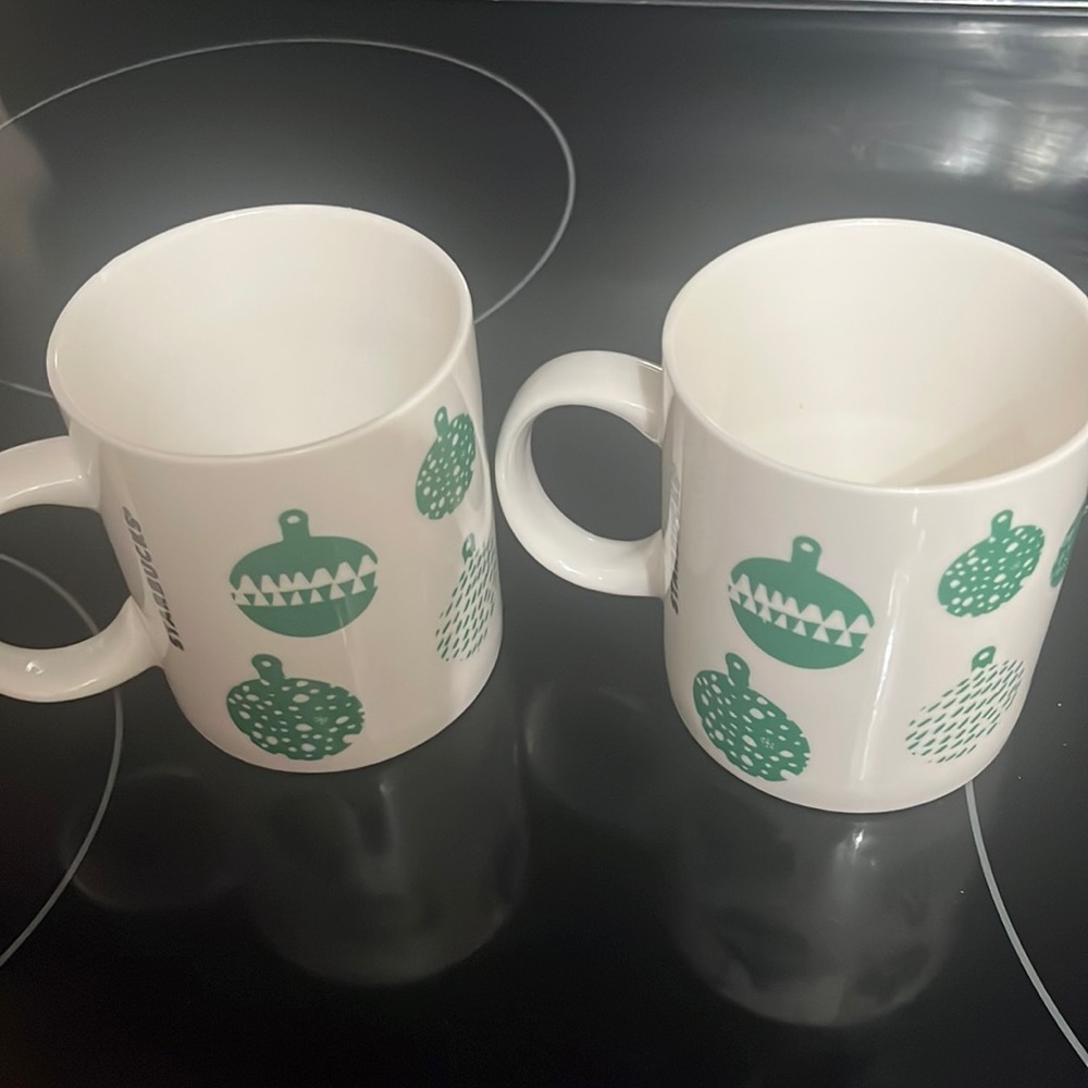 2 2016 Starbucks Holiday Mugs Green and White 12oz mugs